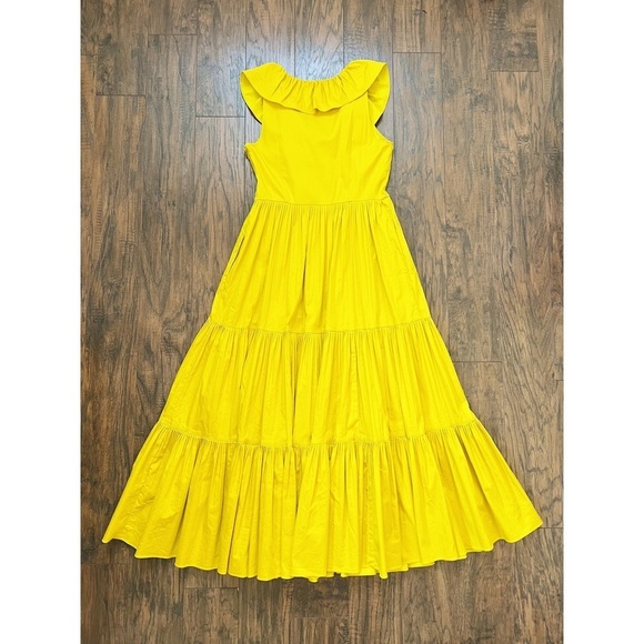 Kate Spade • Poplin Ruffle Tiered Dress mustard yellow gold cotton maxi midi - Picture 12 of 14